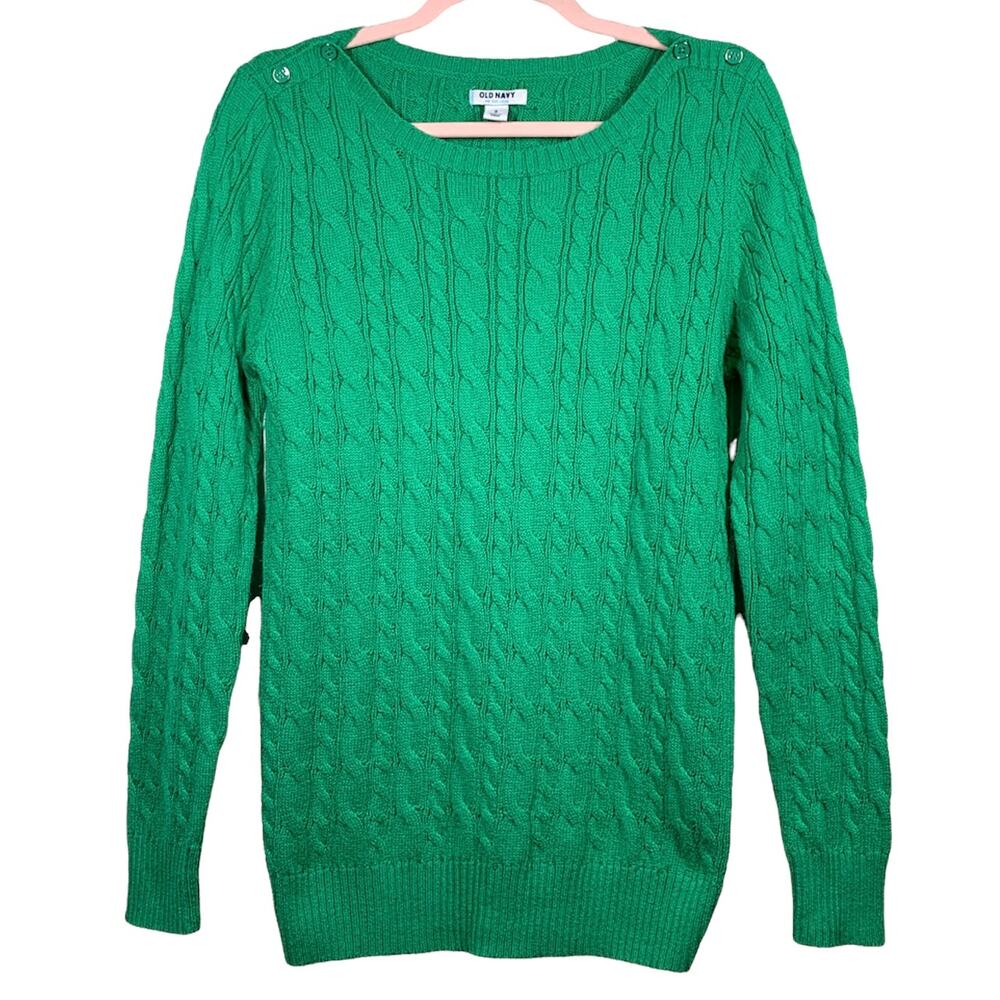 OLD NAVY Green Cable Knit Long Sleeve Crew Neck Sweater Medium